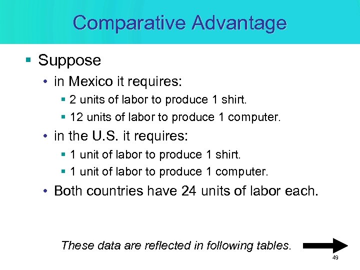 Comparative Advantage § Suppose • in Mexico it requires: § 2 units of labor