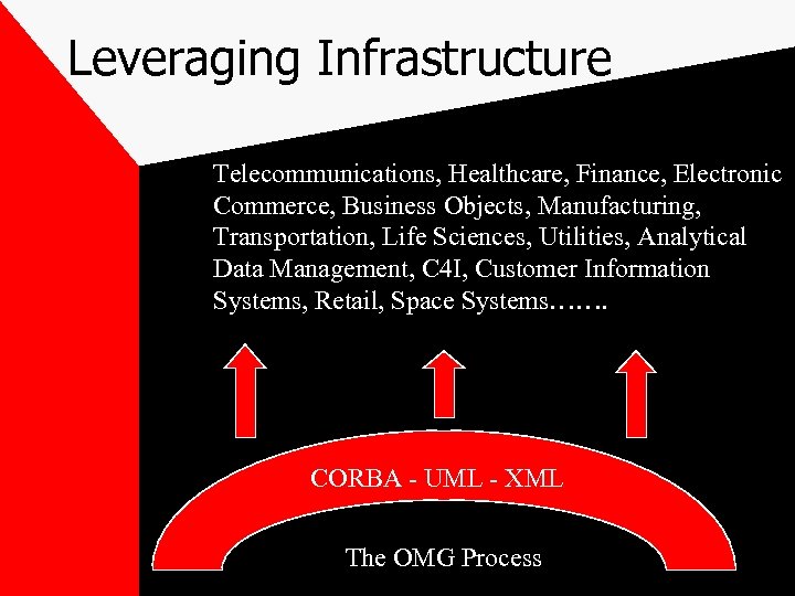 Leveraging Infrastructure Telecommunications, Healthcare, Finance, Electronic Commerce, Business Objects, Manufacturing, Transportation, Life Sciences, Utilities,
