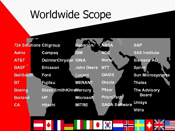 Worldwide Scope 724 Solutions Citigroup Hyperion NASA SAP Aetna Compaq IBM NEC SAS Institute