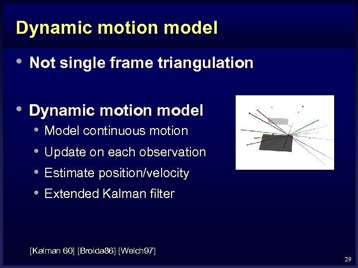 Dynamic motion model • Not single frame triangulation • Dynamic motion model • •