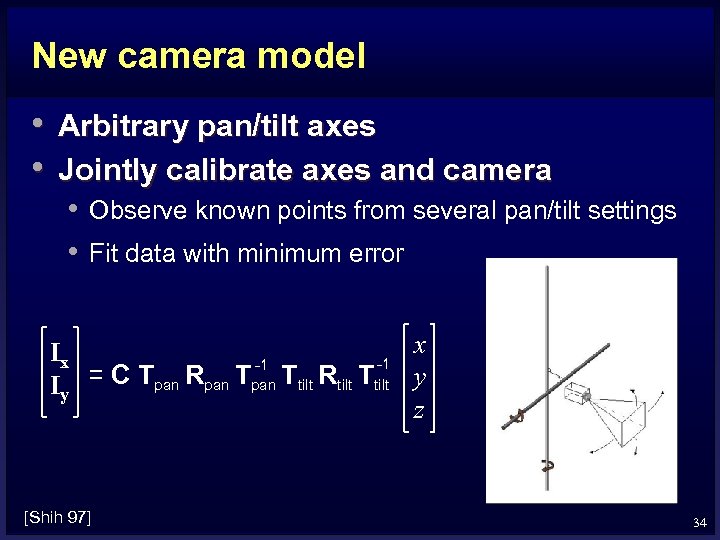 New camera model • Arbitrary pan/tilt axes • Jointly calibrate axes and camera •