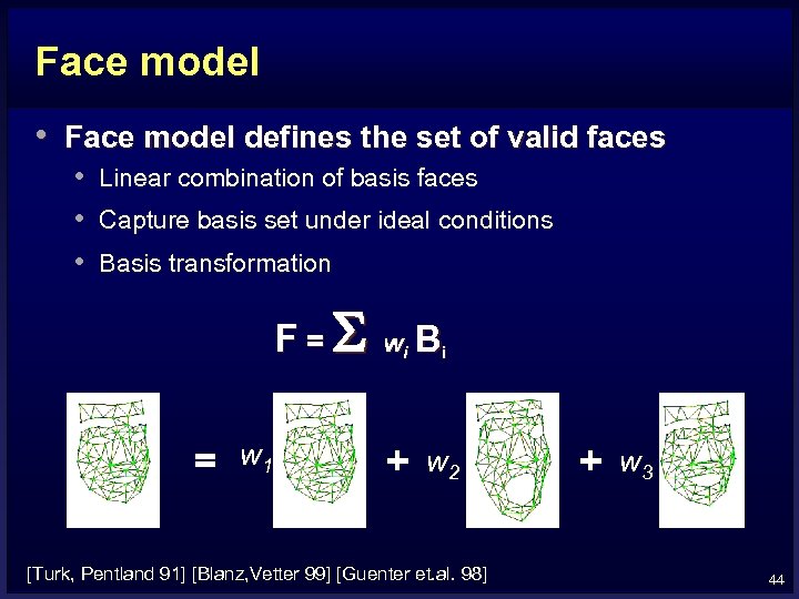 Face model • Face model defines the set of valid faces • Linear combination