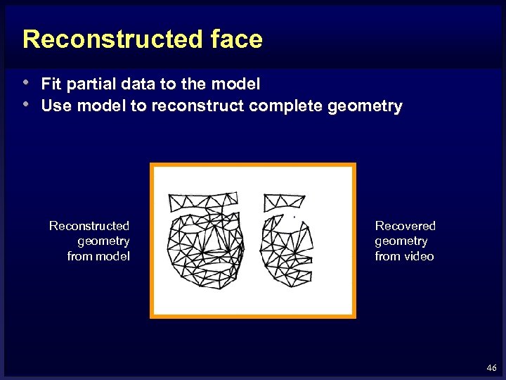 Reconstructed face • Fit partial data to the model • Use model to reconstruct