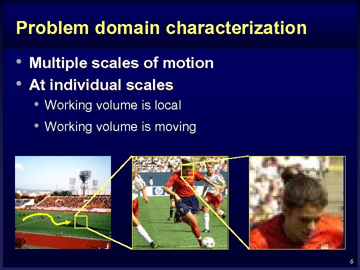 Problem domain characterization • Multiple scales of motion • At individual scales • Working