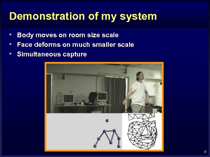 Demonstration of my system • • • Body moves on room size scale Face