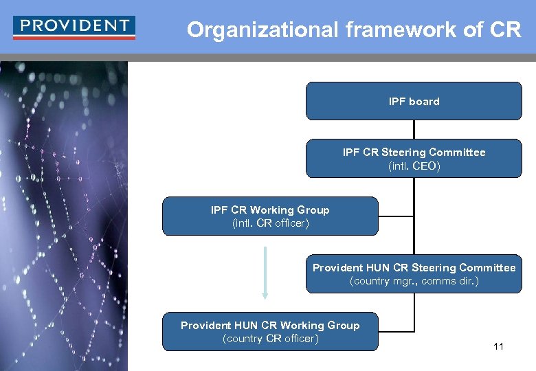 Organizational framework of CR IPF board IPF CR Steering Committee (intl. CEO) IPF CR