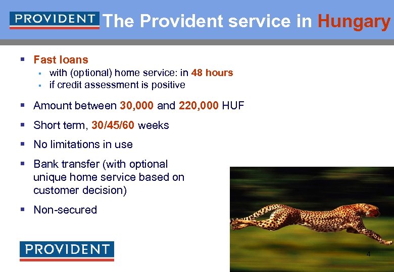 The Provident service in Hungary § Fast loans § § with (optional) home service: