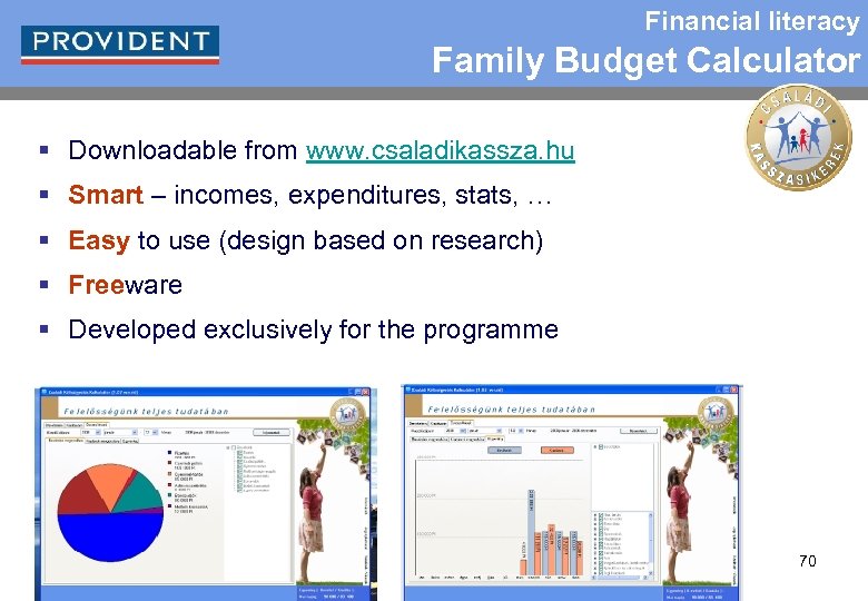 Financial literacy Family Budget Calculator § Downloadable from www. csaladikassza. hu § Smart –