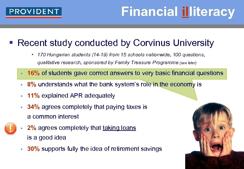 Financial illiteracy § Recent study conducted by Corvinus University • 170 Hungarian students (14