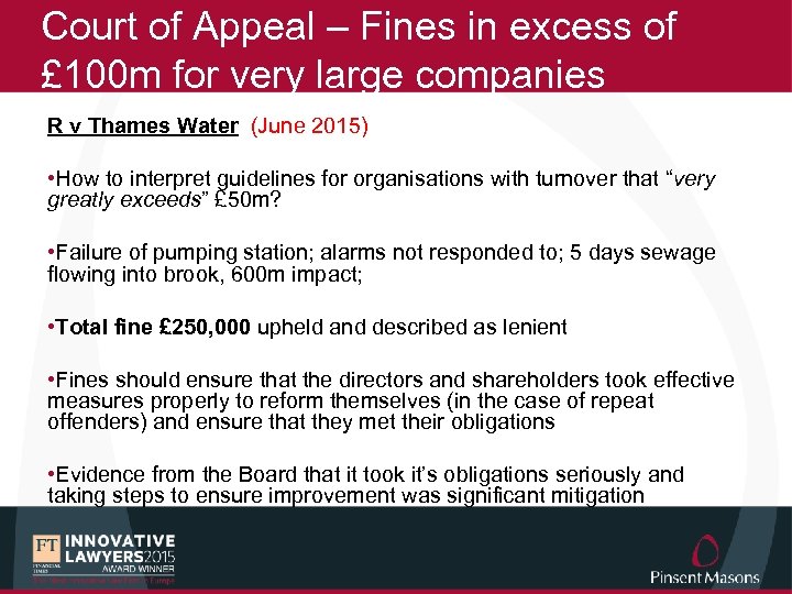 Court of Appeal – Fines in excess of £ 100 m for very large