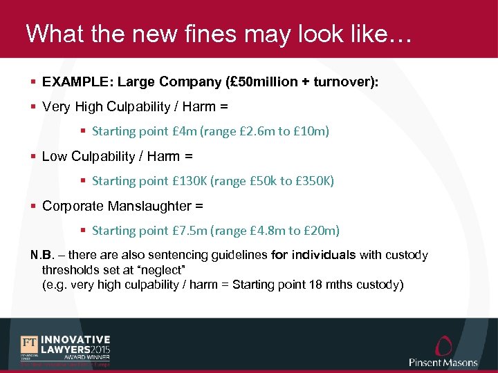 What the new fines may look like… § EXAMPLE: Large Company (£ 50 million