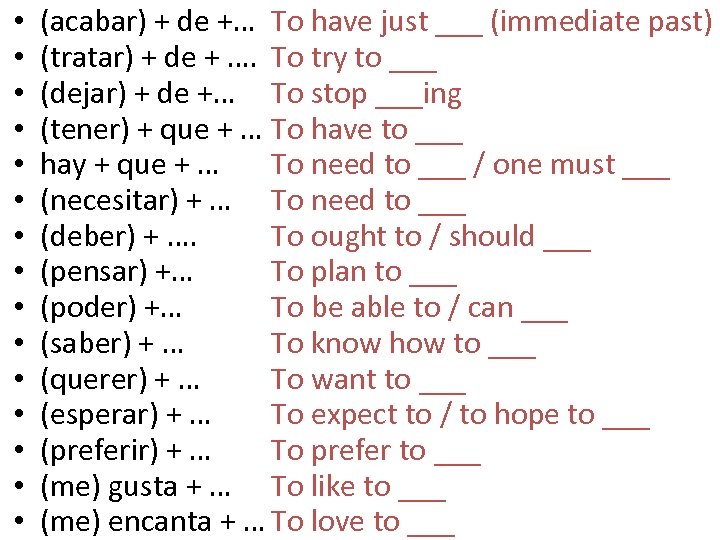  • • • • (acabar) + de +… To have just ___ (immediate