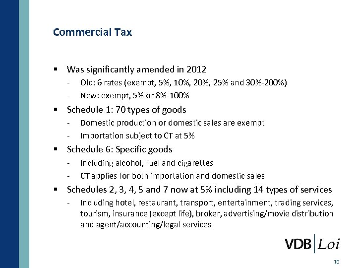 Commercial Tax § Was significantly amended in 2012 ‐ ‐ Old: 6 rates (exempt,