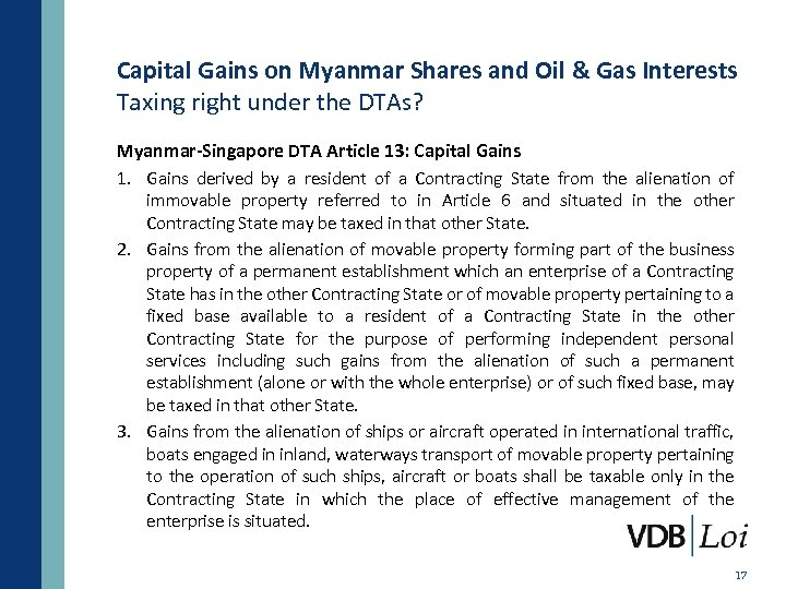 Capital Gains on Myanmar Shares and Oil & Gas Interests Taxing right under the