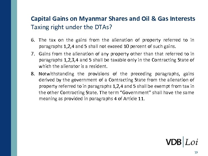 Capital Gains on Myanmar Shares and Oil & Gas Interests Taxing right under the
