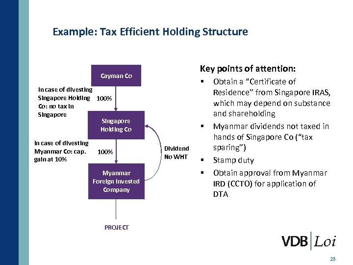 Example: Tax Efficient Holding Structure Key points of attention: Cayman Co § In case