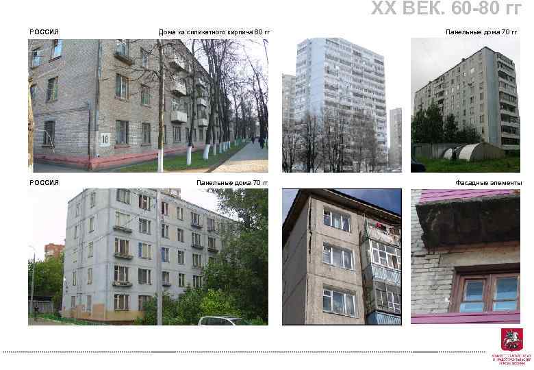 XX ВЕК. 60 -80 гг РОССИЯ Дома из силикатного кирпича 60 гг РОССИЯ Панельные