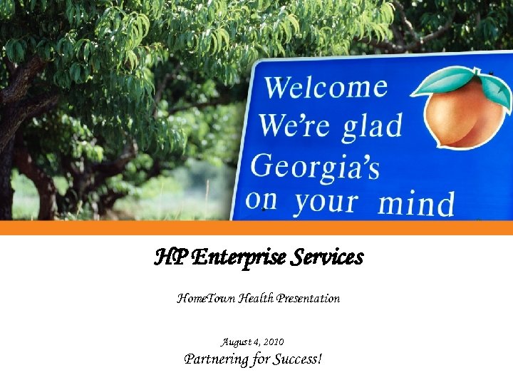 HP Enterprise Services Home. Town Health Presentation August 4, 2010 Partnering for Success! 