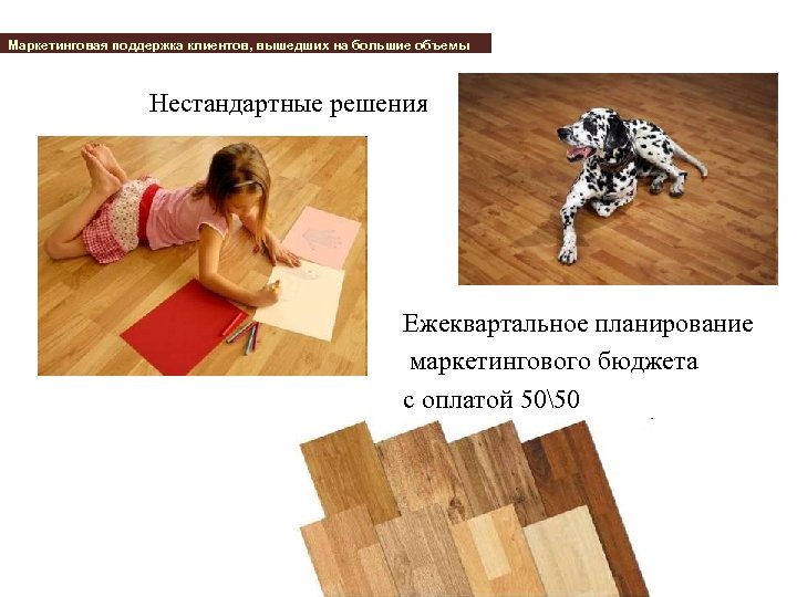 Маркетинговая поддержка клиентов, вышедших на большие объемы Нестандартные решения Ежеквартальное планирование маркетингового бюджета с
