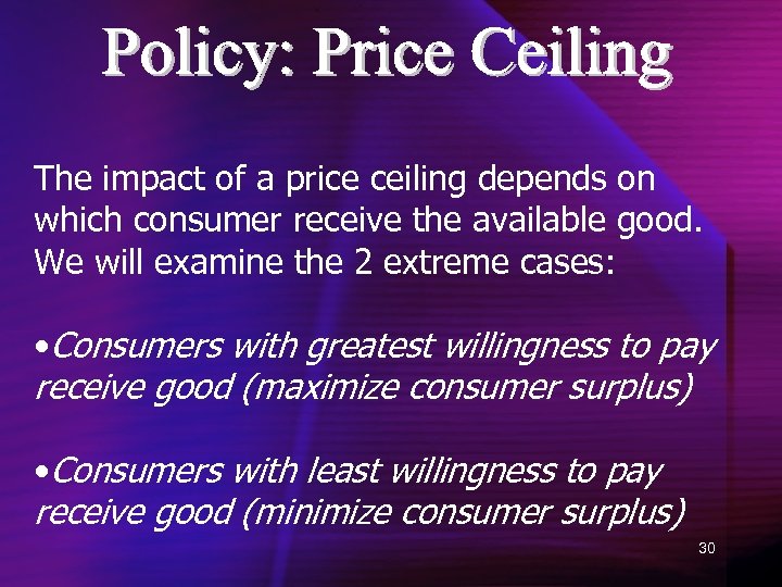 The impact of a price ceiling depends on which consumer receive the available good.