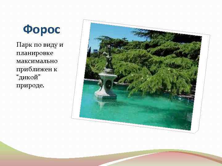 Форос Парк по виду и планировке максимально приближен к “дикой” природе. 