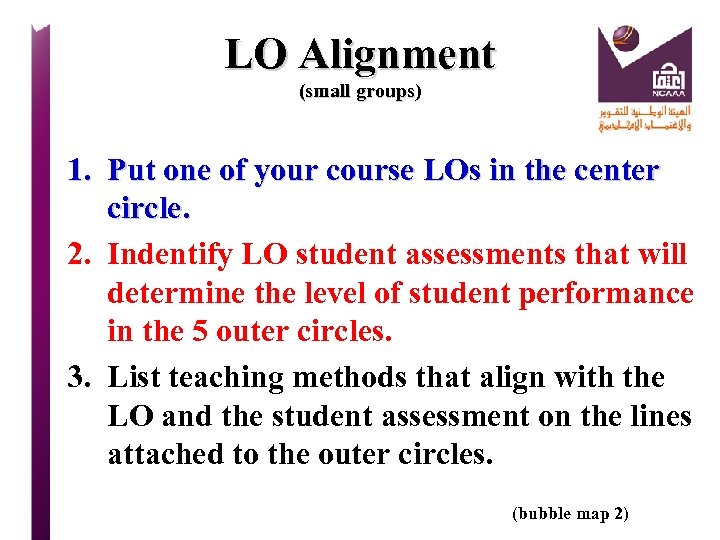 LO Alignment (small groups) 1. Put one of your course LOs in the center