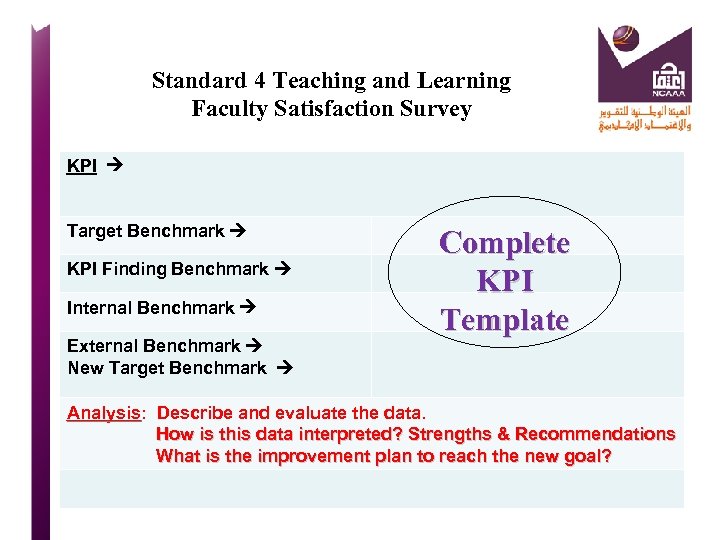 Standard 4 Teaching and Learning Faculty Satisfaction Survey KPI Target Benchmark KPI Finding Benchmark