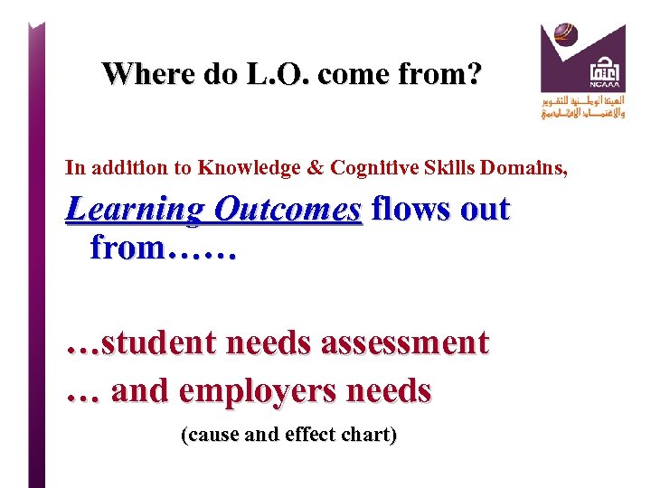 Where do L. O. come from? In addition to Knowledge & Cognitive Skills Domains,