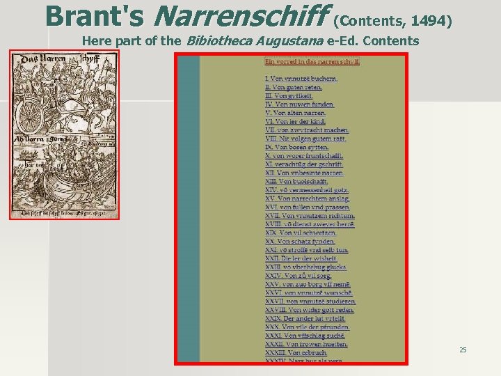 Brant's Narrenschiff (Contents, 1494) Here part of the Bibiotheca Augustana e-Ed. Contents 25 
