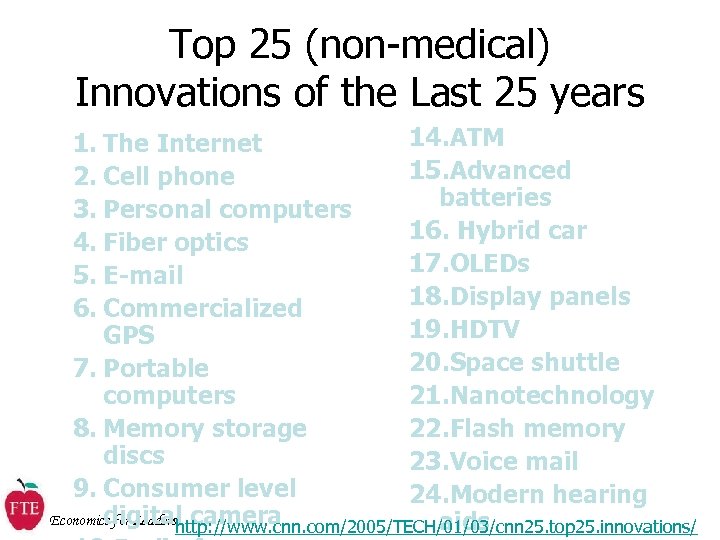 Top 25 (non-medical) Innovations of the Last 25 years 14. ATM 1. The Internet
