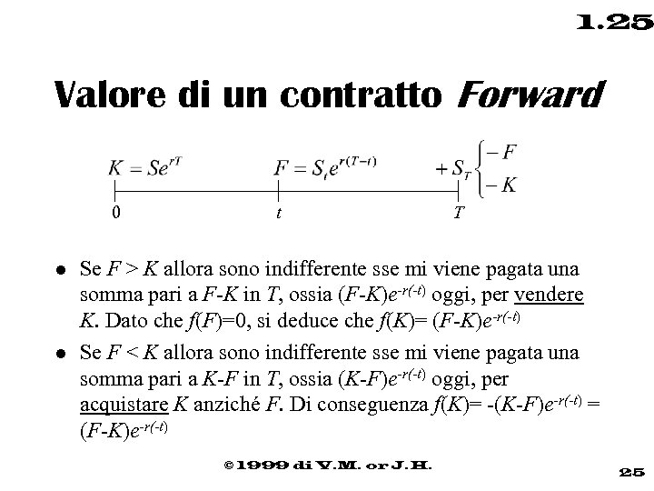 1. 25 Valore di un contratto Forward 0 l l t T Se F