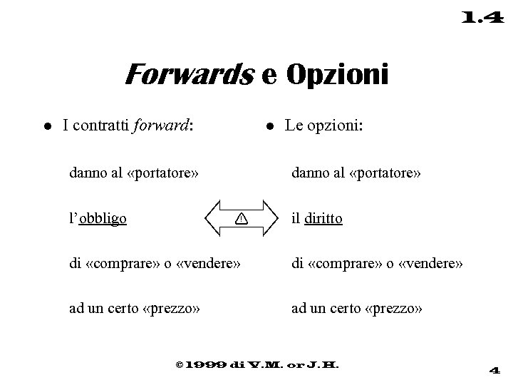 1. 4 Forwards e Opzioni l I contratti forward: l danno al «portatore» l’obbligo