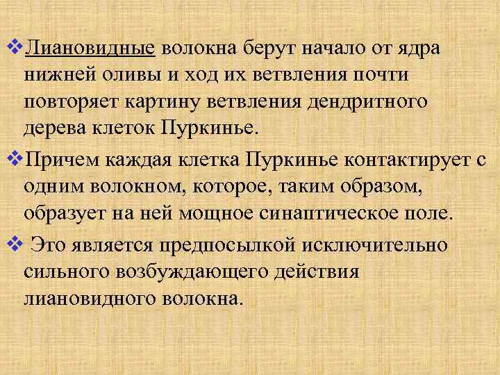 v. Лиановидные волокна берут начало от ядра нижней оливы и ход их ветвления почти