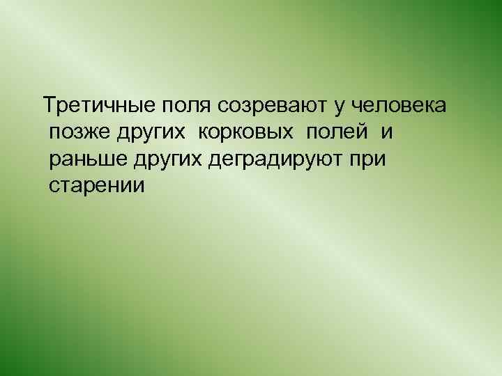  Третичные поля созревают у человека позже других корковых полей и раньше других деградируют