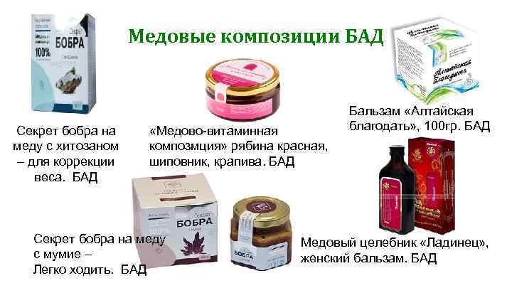 Медовые композиции БАД Секрет бобра на меду с хитозаном – для коррекции веса. БАД