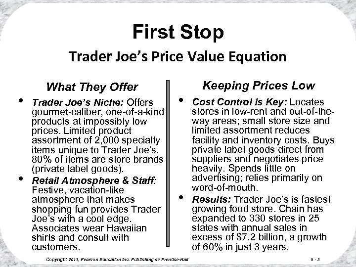 First Stop Trader Joe’s Price Value Equation • • What They Offer Trader Joe’s