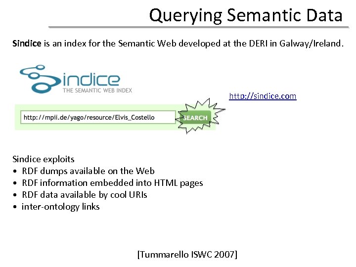 Querying Semantic Data Sindice is an index for the Semantic Web developed at the