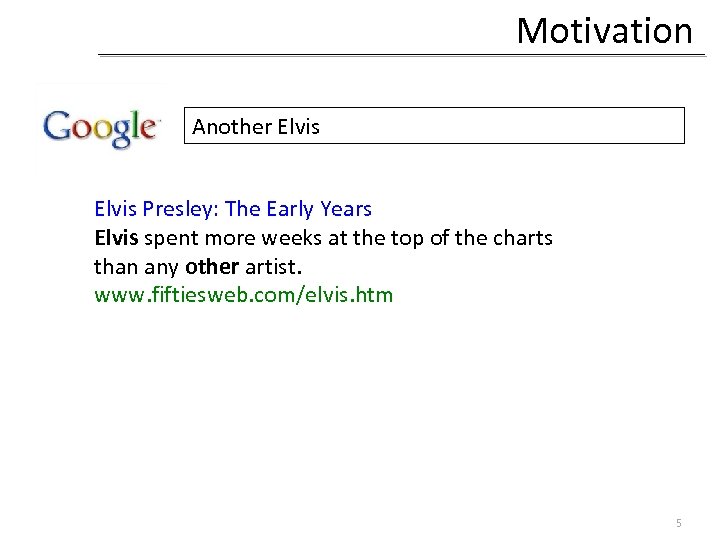 Motivation Another Elvis Presley: The Early Years Elvis spent more weeks at the top