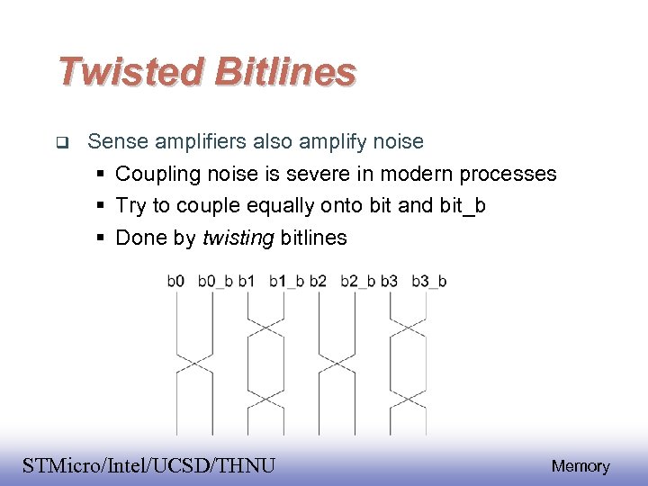 Twisted Bitlines Sense amplifiers also amplify noise Coupling noise is severe in modern processes