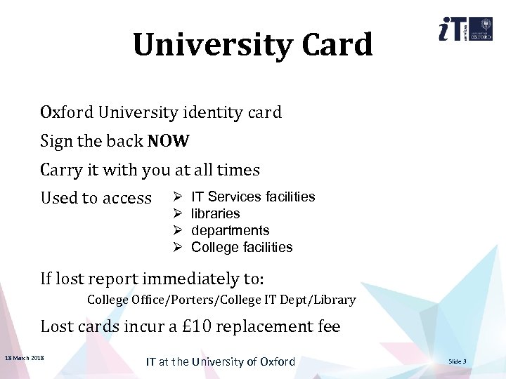 University Card Oxford University identity card Sign the back NOW Carry it with you