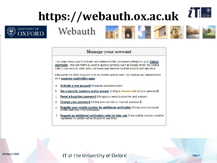 https: //webauth. ox. ac. uk 18 March 2018 IT at the University of Oxford