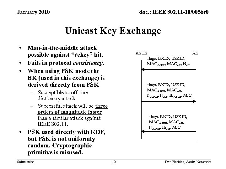 January 2010 doc. : IEEE 802. 11 -10/0056 r 0 Unicast Key Exchange •