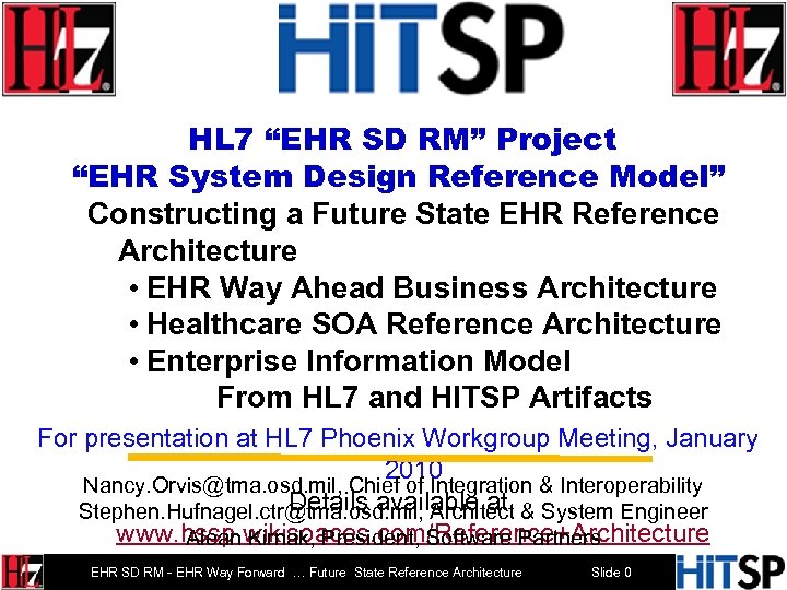 HL 7 “EHR SD RM” Project “EHR System Design Reference Model” Constructing a Future