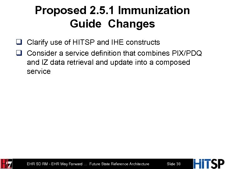 Proposed 2. 5. 1 Immunization Guide Changes q Clarify use of HITSP and IHE