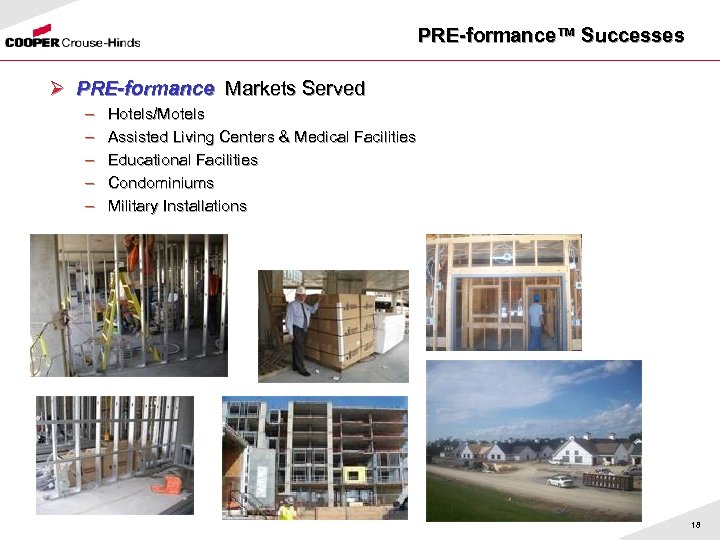 PRE-formance™ Successes Ø PRE-formance Markets Served PRE-formance – – – Hotels/Motels Assisted Living Centers