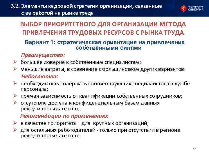 3. 2. Элементы кадровой стратегии организации, связанные с ее работой на рынке труда ВЫБОР