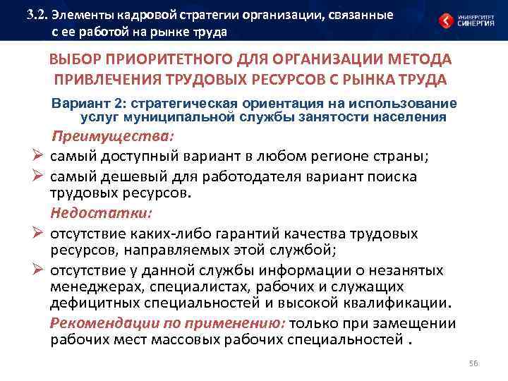 3. 2. Элементы кадровой стратегии организации, связанные с ее работой на рынке труда ВЫБОР