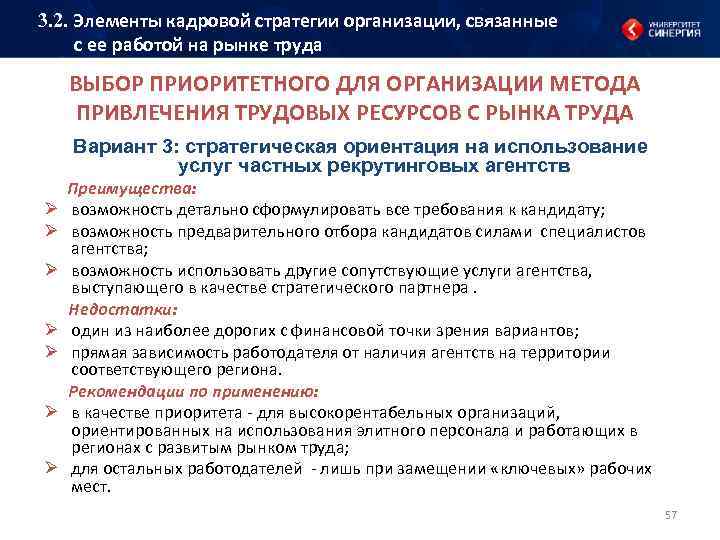 3. 2. Элементы кадровой стратегии организации, связанные с ее работой на рынке труда ВЫБОР