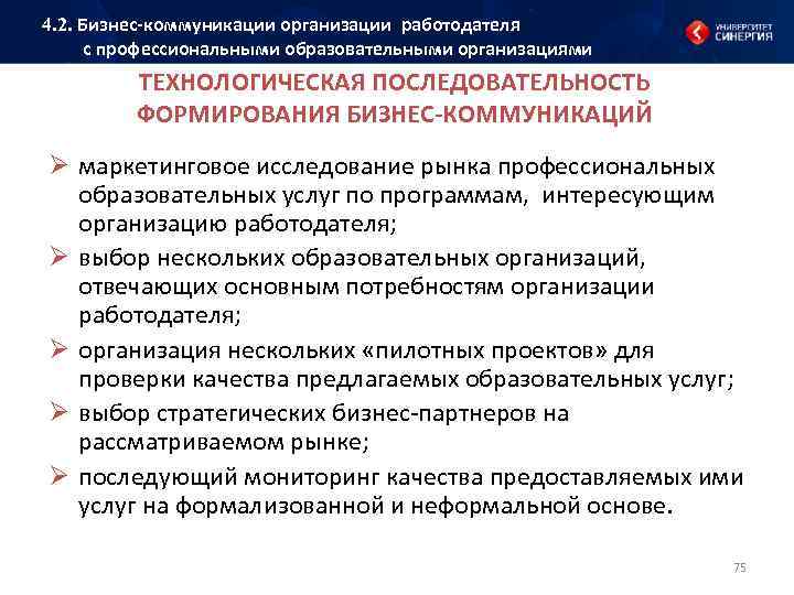 4. 2. Бизнес коммуникации организации работодателя с профессиональными образовательными организациями ТЕХНОЛОГИЧЕСКАЯ ПОСЛЕДОВАТЕЛЬНОСТЬ ФОРМИРОВАНИЯ БИЗНЕС