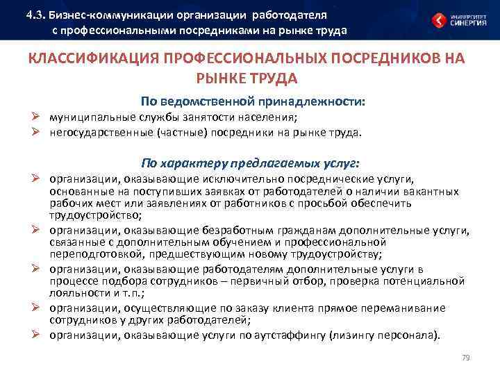 4. 3. Бизнес коммуникации организации работодателя с профессиональными посредниками на рынке труда КЛАССИФИКАЦИЯ ПРОФЕССИОНАЛЬНЫХ